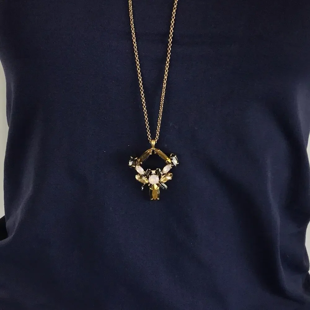 J Crew Gold-tone Pink & Black Pendant Necklace Vintage